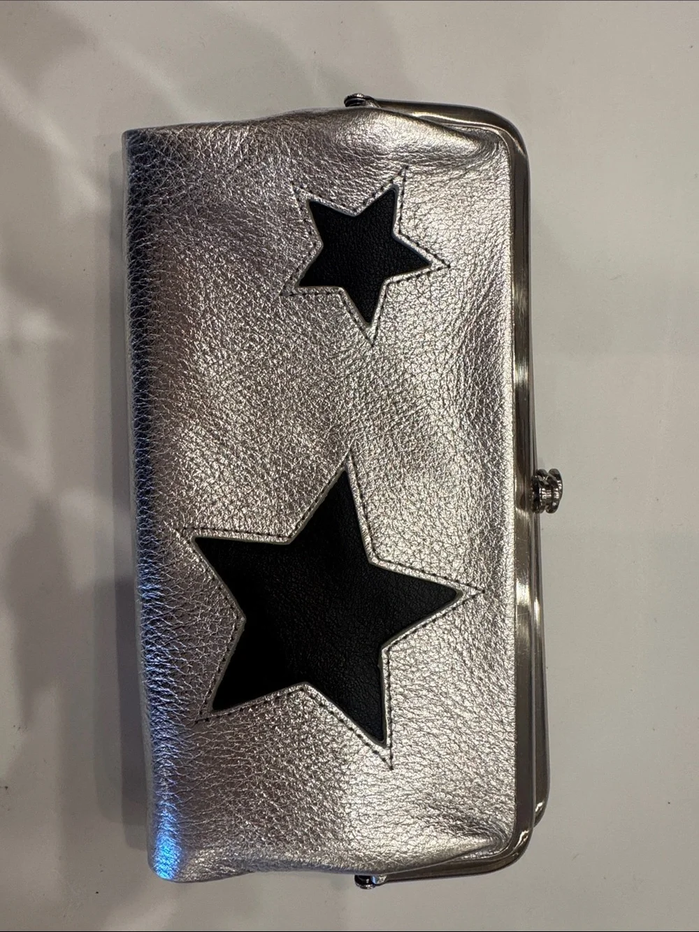 HOBO Metallic Silver Wallet with Black Star Accents